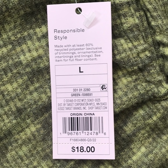 Women’s long sleeve crop top large ribbed knit green super soft - Picture 5 of 7